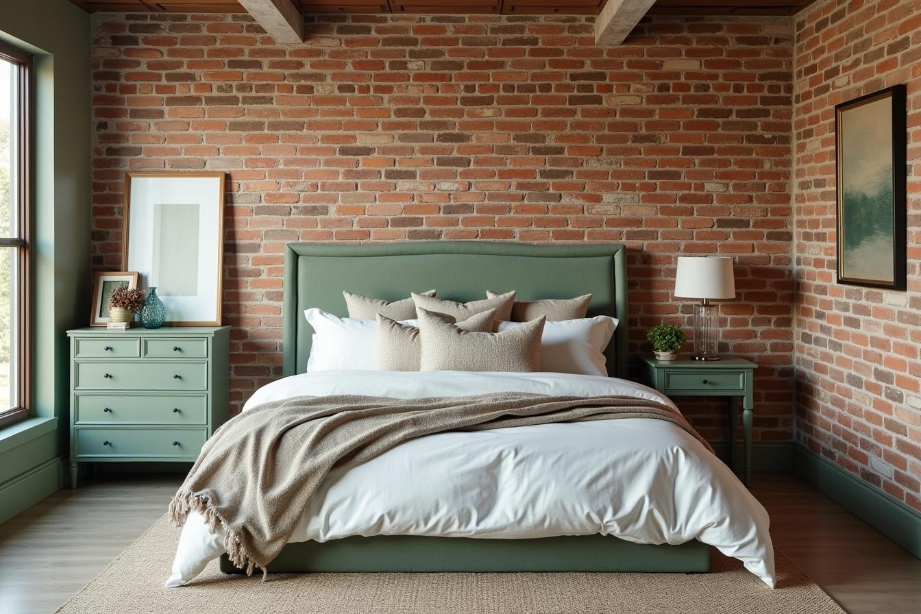 Exposed Brick and Sage Green Combination