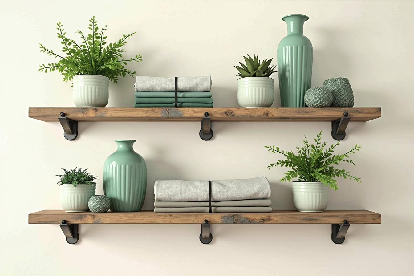 Rustic Shelving with Sage Green Accents